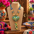 Maxi Collar Artesanal de Cristal con Corazón de Barro y Mosaico de Vidrio